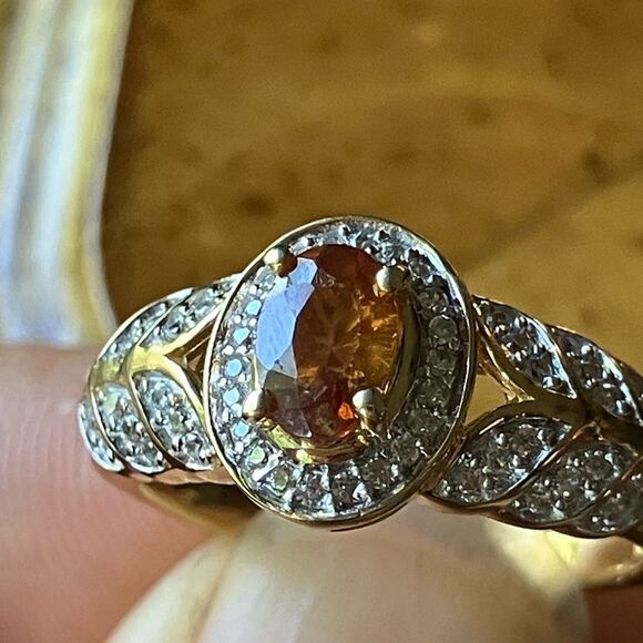 Natural Orange Garnet Sterling Silver Artistic Leaf Ring Discounted Size 6 - Picture 10 of 10